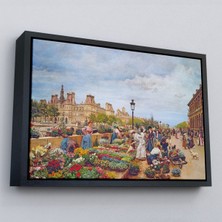 Çerçeveli Pariste Ortaçağ Çiçek Pazarı TABLOSU-6624