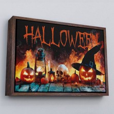 Çerçeveli Iskelet Kafa ve Oymalı Kabaklar Cadılar Bayramı Dekoratif Duvar TABLOSU-5198