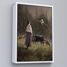 Çerçeveli Süpürgeli Cadıya Özenen Kız Dekoratif Duvar Tablosu -6185