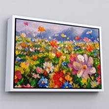 Çerçeveli Kır Çiçekleri Yağlıboya Görünüm Dekoratif Kanvas Duvar TABLOSU-3740