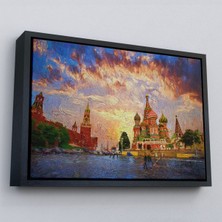 Çerçeveli Kızıl Meydan'da Moskova Kremlin ve Aziz Vasil Katedrali Kanvas TABLOSU-3696