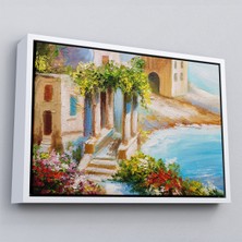 Çerçeveli Denize Yakın Ev, Deniz Kıyısı, Rengarenk Çiçekler, Yaz Deniz MANZARASI-1113