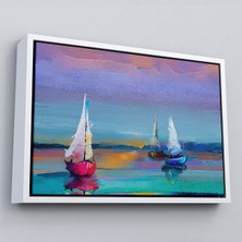 Çerçeveli Denizdeki Yelkenliler Yağlıboya Görünüm Dekoratif Kanvas Duvar TABLOSU-3616