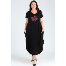 Büyük Beden Stay Inspired Baskılı Jumbo Kısa Kol Elbise