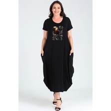 Büyük Beden Tukan Baskılı Jumbo Kısa Kol Elbise