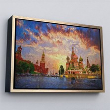 Çerçeveli Kızıl Meydan'da Moskova Kremlin ve Aziz Vasil Katedrali Kanvas TABLOSU-3696
