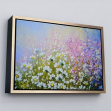 Çerçeveli Kır Çiçekleri Yağlıboya Görünüm Dekoratif Kanvas Duvar TABLOSU-3535