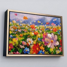 Çerçeveli Kır Çiçekleri Yağlıboya Görünüm Dekoratif Kanvas Duvar TABLOSU-3740