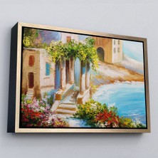 Çerçeveli Denize Yakın Ev, Deniz Kıyısı, Rengarenk Çiçekler, Yaz Deniz MANZARASI-1113