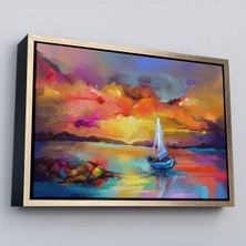 Çerçeveli Denizdeki Yelkenli Yağlıboya Görünüm Dekoratif Kanvas Duvar TABLOSU-3615