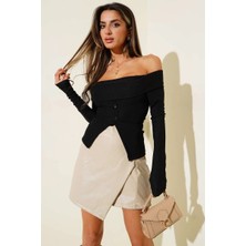 Madonna Yaka Düğmeli Bluz Siyah T4329