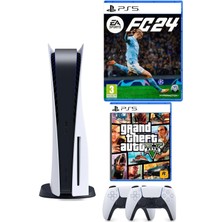 Playstation 5 Diskli Oyun Konsolu - 2. Dualsense Kol - Ea Sports Fc 24 - Gta 5 Ps5 Oyun (Ithalatçı Garantili)