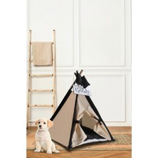 Rahat ve Şık Evcil Hayvan Yatağı, 70X70 Cm, Bej Renk, Isimlikli, Çadır Tarzında