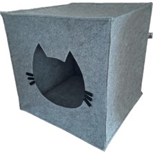 Gri Kedi ve Köpek Yatağı, Kutu Tipi, 33 cm Yükseklik, Rahat ve Şık Tasarım