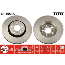 Trw DF4053S - Ön Fren Aynası Volvo S60 00-10 S80 98-06 V70 97-07 XC70 00-07 305×25X5DLX Büyük Tip Delikli -986478494-DF4053S