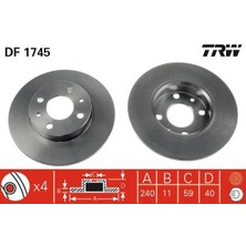 Trw DF1745 - On Fren Dıskı Fıat 500 500C 07 Tipo-Punto-Tempra-Panda-Marea-Bravo 96 Alfa Romeo 145-146-155 92 Ford Ka 08 12 240.5X11 4delik