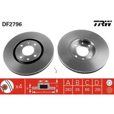Trw DF2796 - Ön Fren Aynası 406 1.9td-2.0 16V-2.1TD-2.2 HDİ-3.0V6 95/5.04 Xantıa 2.0i 95/4.03 283×26X4DLXHAVALI