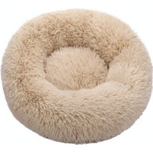 Kahverengi Yuvarlak Yumuşak Peluş Evcil Hayvan Yatağı, 40 cm