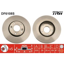 Trw DF6108S - Ön Fren Aynası Adet Hyundaı İX35-İ40 1.6-1.7-2.0 Crdı-Sonata V 2.0crdı-3.0 05 300×28X69X48X5DLXHV