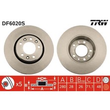 Trw DF6020S - Ön Fren Diski Expert-Jumpy-Scudo-Proace 07 280×28X5 Havalı Abs Sız Araçlar Için