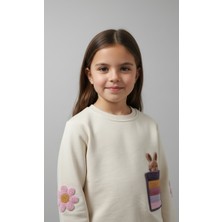 Kız Çocuk Tavşan Cepli Pamuklu 3 Iplik Sweatshirt
