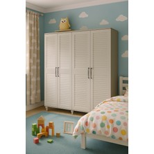 Pera MDF 4 Kapaklı Çekmeceli Genç Odası Dolabı | Panjur Kapaklı | Ağaç Ayaklar