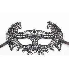 Siyah Renk Kulaklı Dantel Parti Balo Maskesi