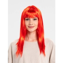 Kırmızı Renk Uzun Düz Parti Peruğu