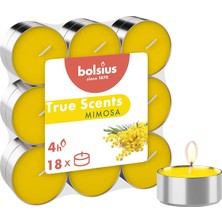 Kokulu Tealight Mum, Mimosa Kokulu, Sarı Renkli, 18'li Paket, 4 Saatlik Uzun Yanma Süresi - Ev Mumu - Iç Dekorasyon - Doğal Özler - Doğal Vegan Balmumu Içerir - Palmiye Yağı Içermez