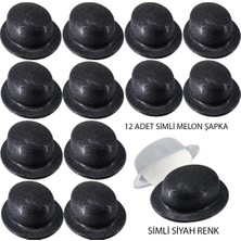 Siyah Renk Simli Melon Yuvarlak Parti Şapkası 12 Adet
