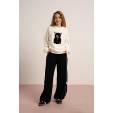 Locoloco Kız Çocuk Sweatshirt - Ekru, Köpek Baskılı (9-15 Yaş)