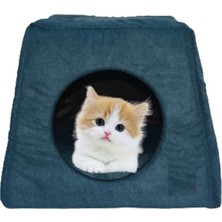 Lacivert Çok Fonksiyonlu Katlanabilir Kedi Evi ve Yatağı