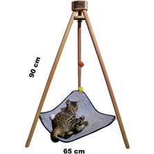 Gri Piramit Yatak ve Hamak, Ahşap Tripod Evcil Hayvan Uyku ve Oyun Alanı