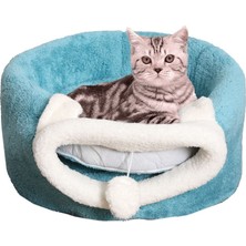 Turkuaz Renkli Peluş Silindir Yuva, Konforlu Evcil Hayvan Yatağı.