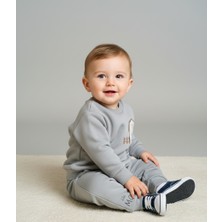 3 İplik Şardonlu Farm House Baskılı Gri Bebek Sweatshirt ve Eşofman Altı 2'li Takım