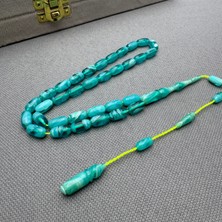 Usta Işçilikli Cam Göbeği Yeşili Yoğun Hareli Sıkma Kehribar Tespih