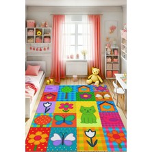 The Reef Design Renkli Patchwork Halısı Dijital Baskılı Dokuma Kaymaz Tabanlı Yıkanabilir Çocuk Odası Bebek Odası Halısı