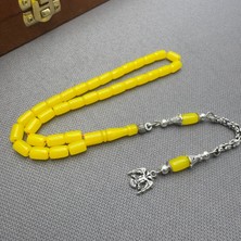 Alpaka Püsküllü Bürokrat Bilek Boy Sarı Buğulu Hamur Sıkma Kehribar Tespih