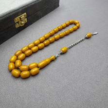 Alpaka Püsküllü Sarı Renk Alan Hamur Özel Sıkma Kehribar Tespih