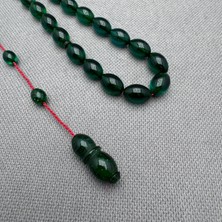 Usta Işçilikli Zümrüt Yeşili Simli Hitame Buğulu Hamur Sıkma Kehribar Tespih