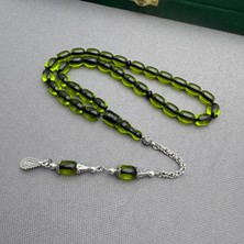 Alpaka Püsküllü Açık Yeşil Sıkma Kehribar Tespih