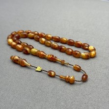 Emine Reşvani Usta Işçilikli Simli Hareli Bal Rengi Sıkma Kehribar Tespih