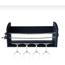 Ahşap Şaraplık Içki Standı Masif Duvar Kadeh Rafı (Siyah) WDN551