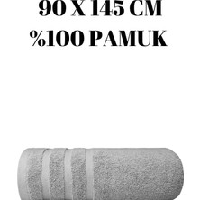 Gri Bir Adet Banyo Duş Havlu Seti %100 Pamuk Çizgi Desenli 90 x 145 cm