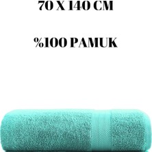 Turkuaz Banyo Havlusu Duş Vücut Havlusu Yumuşak Su Emici %100 Pamuk Çizgi Desenli 70 x 140 cm
