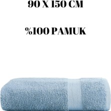 Mavi Büyük Boy Banyo Duş Vücut Havlusu % 100 Pamuk Çizgi Desenli 90 x 150 cm 500 Gram Bir Adet Tekli