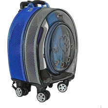 Minik Boy Tekerlekli Taşıma Çantası, Mavi-Gri, Sırt ve Çekçekli, Evcil Hayvanlar Için