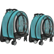 Turkuaz Renkli Tekerlekli Sırt Çantası, Fileli Taşıma Valizi, Küçük Boy