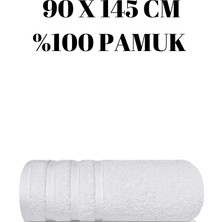 Beyaz Bir Adet Banyo Duş Havlu Seti %100 Pamuk Çizgi Desenli 90 x 145 cm