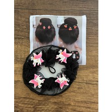 Kız Çocuk Unicorn Ponny Figürlü Tül Detaylı Siyah Balerin Tokası Topuz Tokası